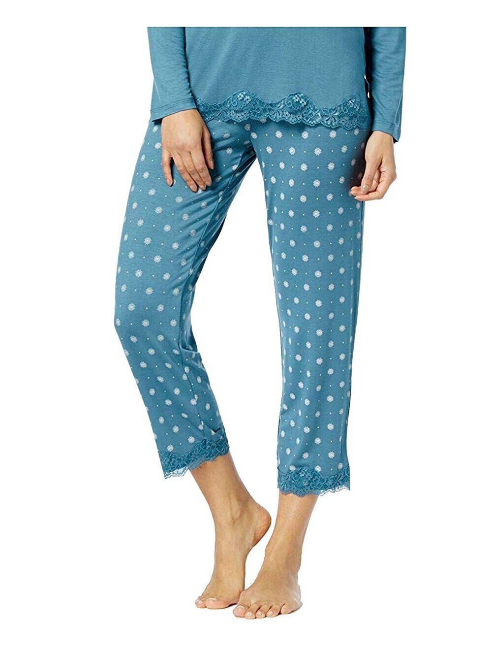 Alfani Womens Lace-Trim Printed Pajama Pants Size XS